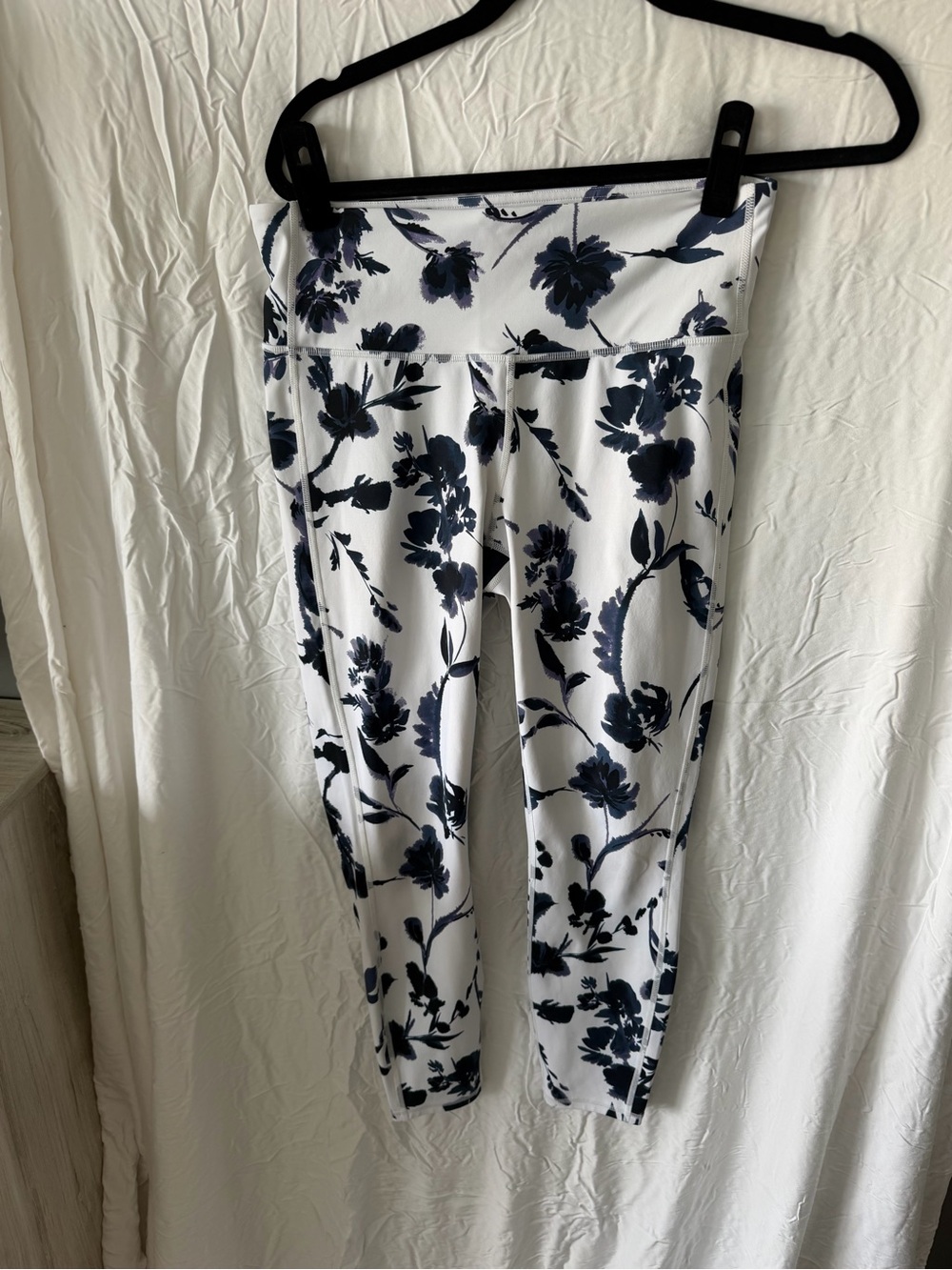 White & Navy Floral Leggings - Women